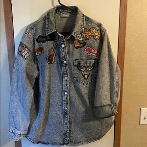 Trendy Denim Western Boutique Jacket with Fun Patches